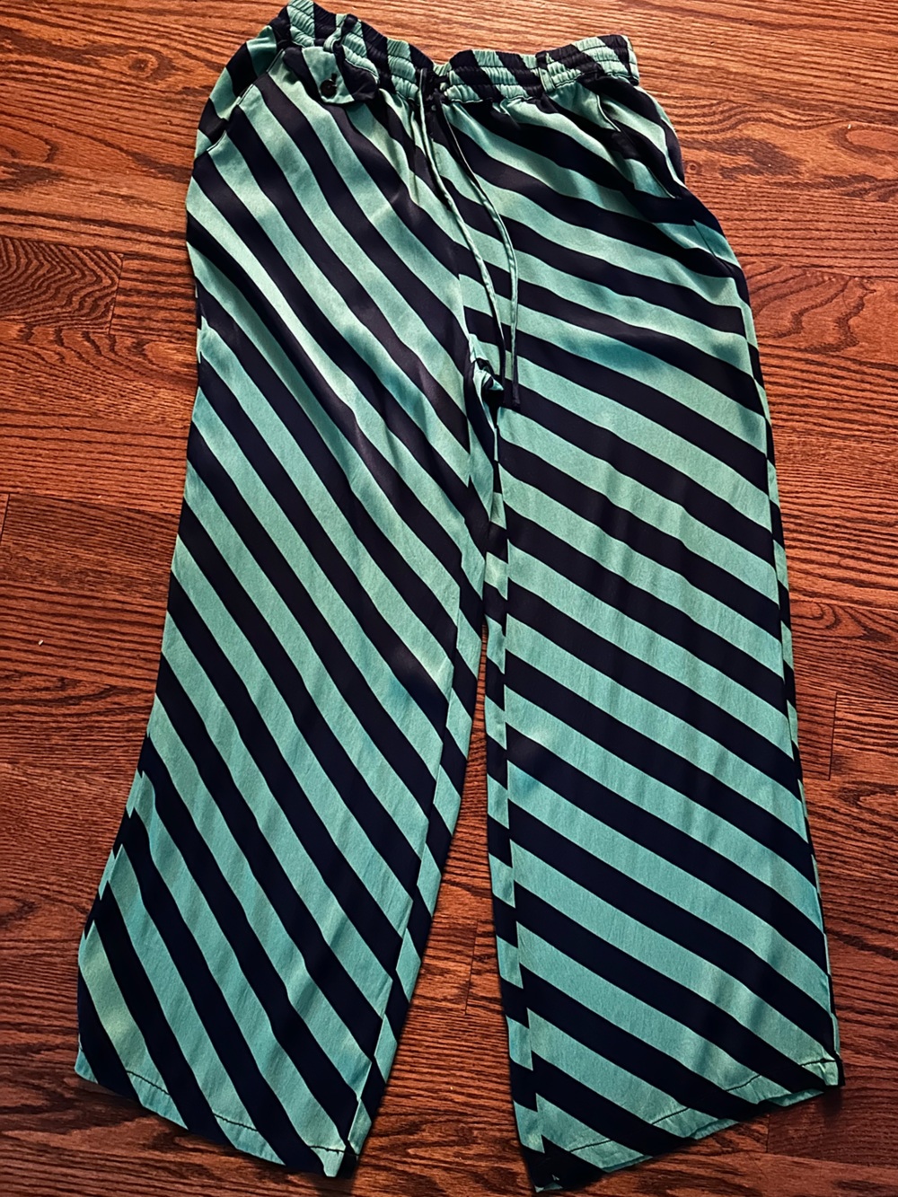 Maeve (Anthropologie) Green and Blue Bias Striped Pants - Size: M - Picture 5 of 6